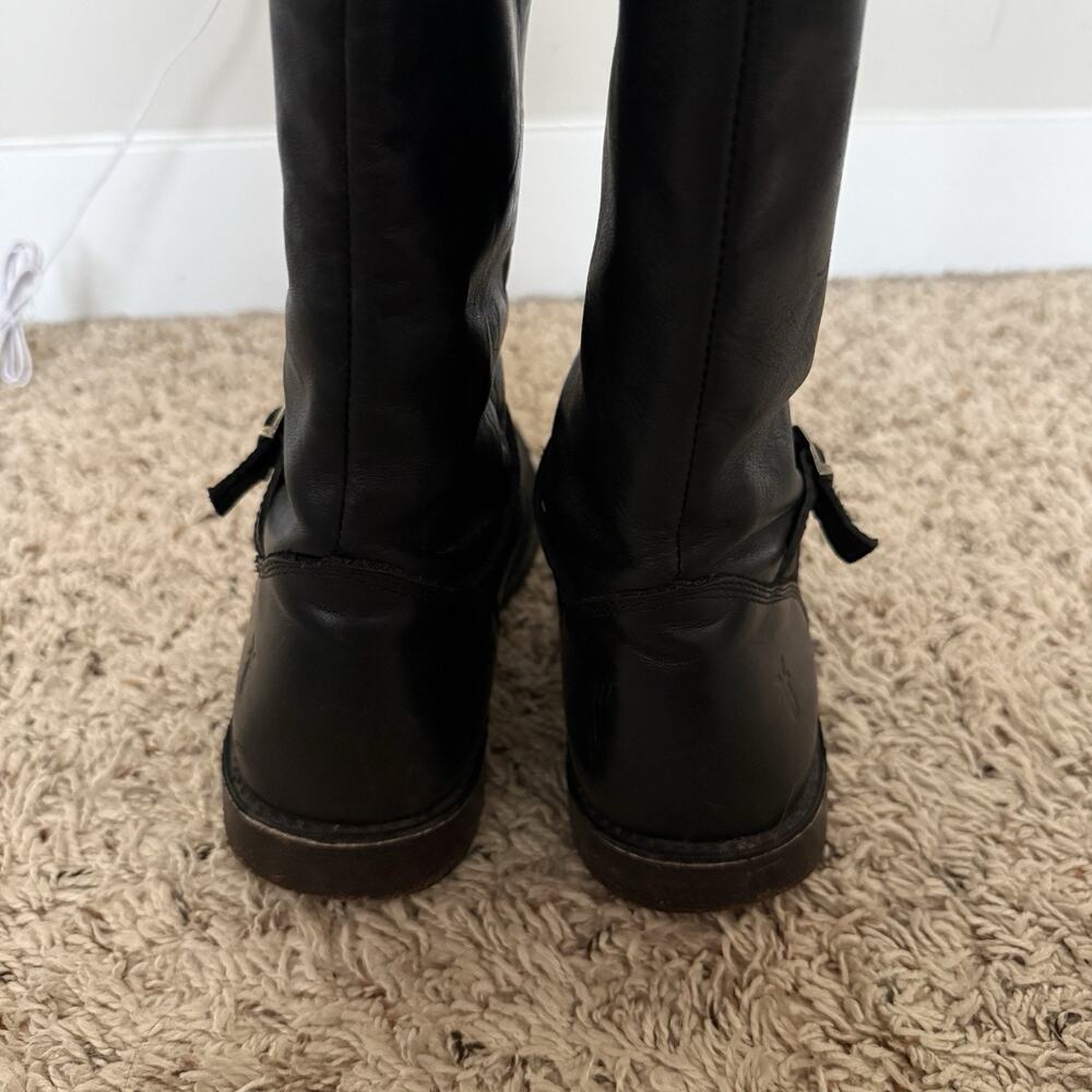 FRYE Shirley Black Leather Equestrian Riding Boots 7 Tall Knee High Western - Picture 8 of 12